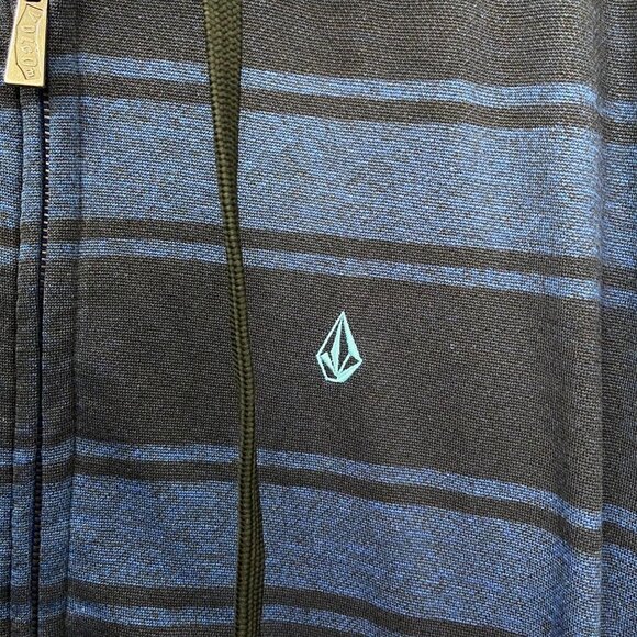 VOLCOM Hooded Fleece Lined Zipper Jacket Black Navy Stripe, Men's S - Picture 5 of 7